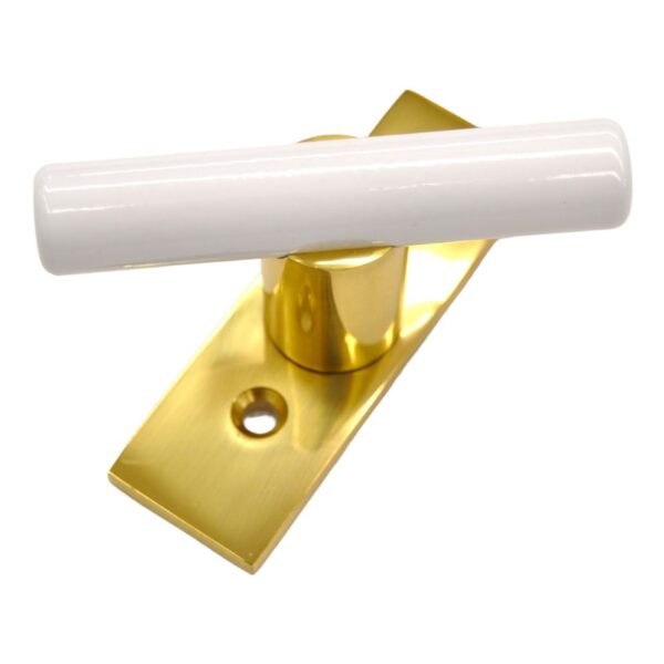 Γρυλόχερο παραθύρου Perfect 1206 Ορειχάλκινο Μασίφ Χρυσό Λευκό Βάση 90mm x 30mm Πόμολο 90mm 2